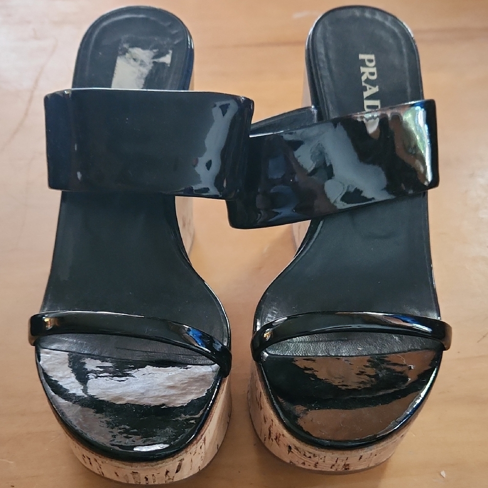 Prada Glossy Black Platform Mules